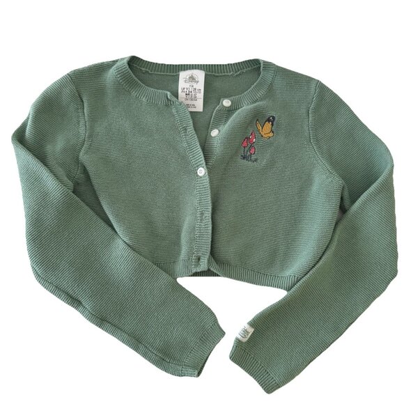 Disney Butterfly Cardigan Girl's Size 7 Animator's Collections Green Knit Button - Picture 1 of 8